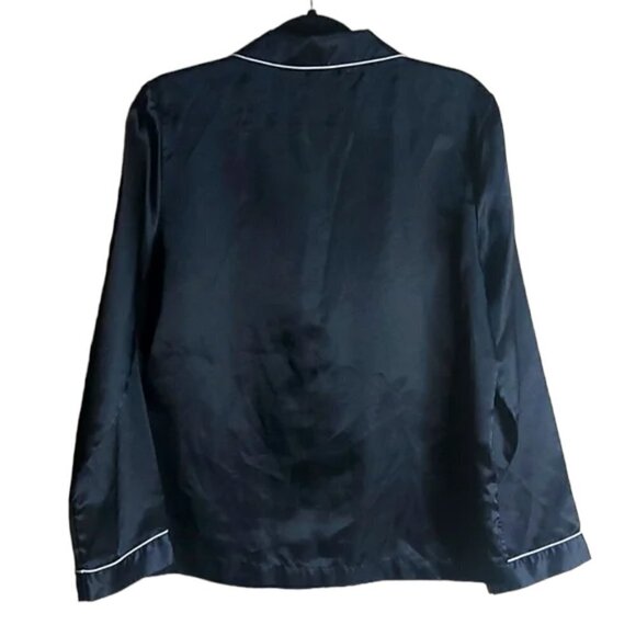 JESSICA Black & White Cobtrast Piping Satin Top Size M - Picture 3 of 3